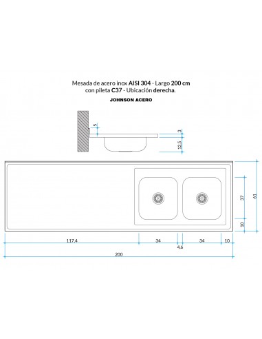 MESADA ACERO   CC37 200 - DERECHA