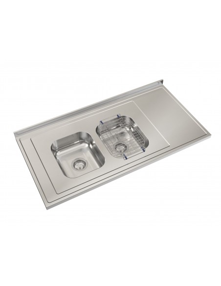 MESADA ACERO 304 DE 1.20 PILETA DOBLE C28 IZQ.C/RESP. - JOHNSON ACERO