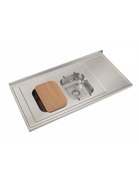 MESADA ACERO 304 DE 1.20 PILETA DOBLE C28 IZQ.C/RESP. - JOHNSON ACERO